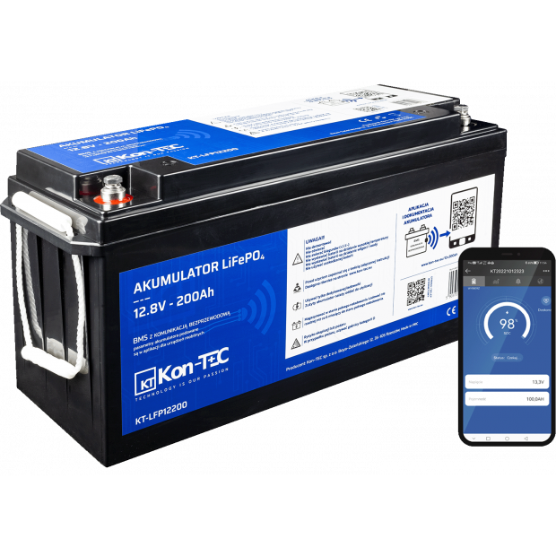Akumulator LiFePO4 12V (12,8V) 200Ah Kon-TEC z komunikacją bezprzewodową