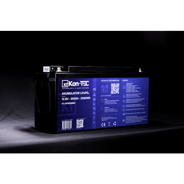 Battery LiFePO4 12V (12,8V) 200Ah Kon-TEC heating pads wireless communication 12000 cycles