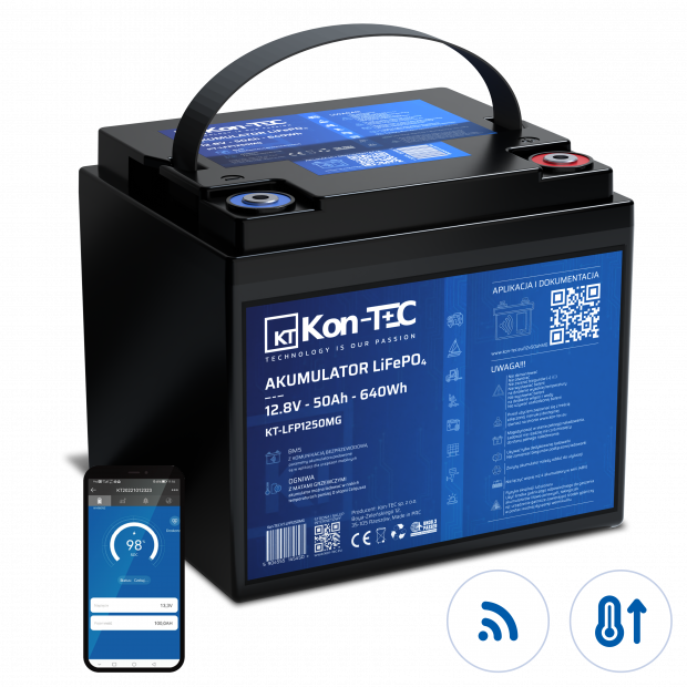 Akumulator LiFePO4 12V (12,8V) 50Ah Kon-TEC Maty grzewcze komunikacja bezprzewodowa 12000 cykli