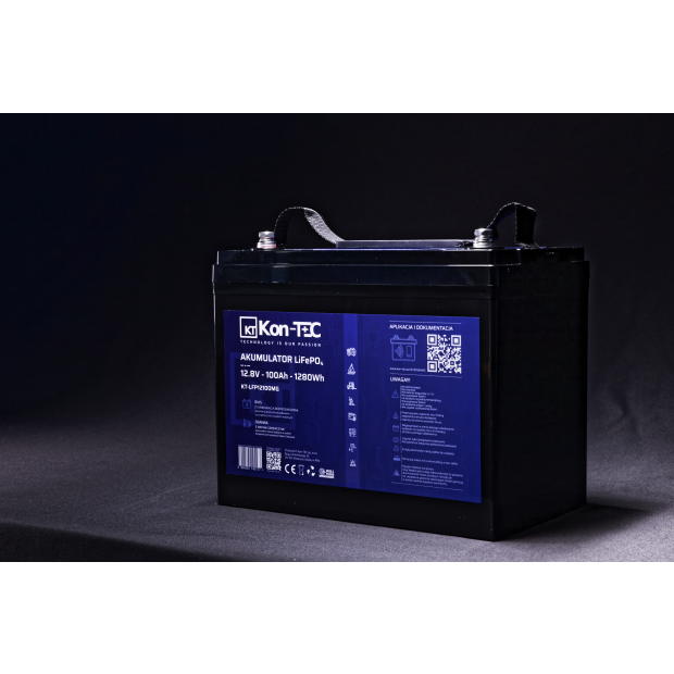 Akumulator LiFePO4 12V (12,8V) 100Ah Kon-TEC Maty grzewcze komunikacja bezprzewodowa 12000 cykli