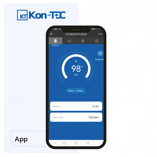 Aplikacja LiFePO4 12V (12,8V) 100Ah Kon-TEC Maty grzewcze komunikacja bezprzewodowa 12000 cykli