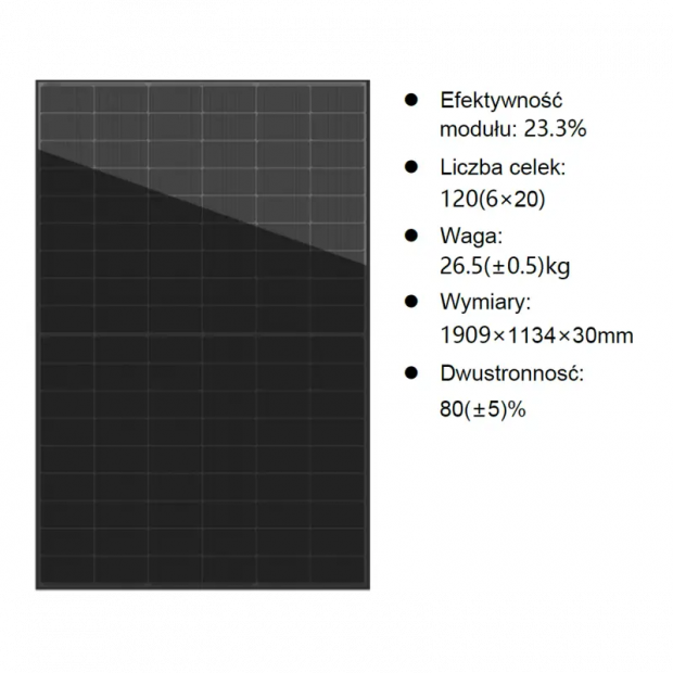 Panel fotowoltaiczny 500 W TOPCon bifacial full black - HT-SAAE HT60-18X(ND)-F-500 Moduł PV