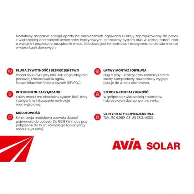10,24 kWh Niskonapięciowy magazyn energii Avia Solar GSL 10000U-10KWH Kon-TEC