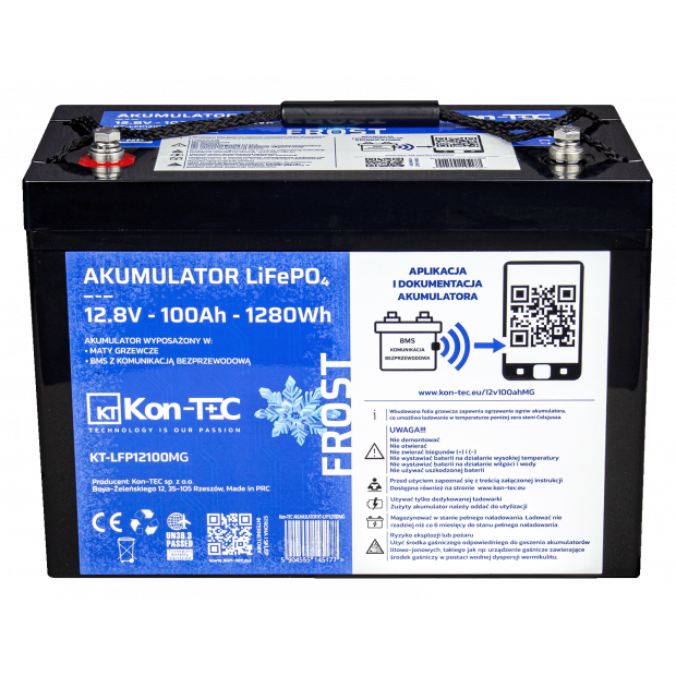 Battery LiFePO4 12V (12,8V) 100Ah Kon-TEC wireless communication & heating pads