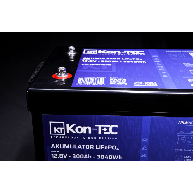 Battery LiFePO4 12V (12,8V) 300Ah Kon-TEC heating pads wireless communication 12000 cycles