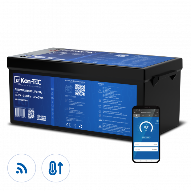Battery LiFePO4 12V (12,8V) 300Ah Kon-TEC heating pads wireless communication 12000 cycles