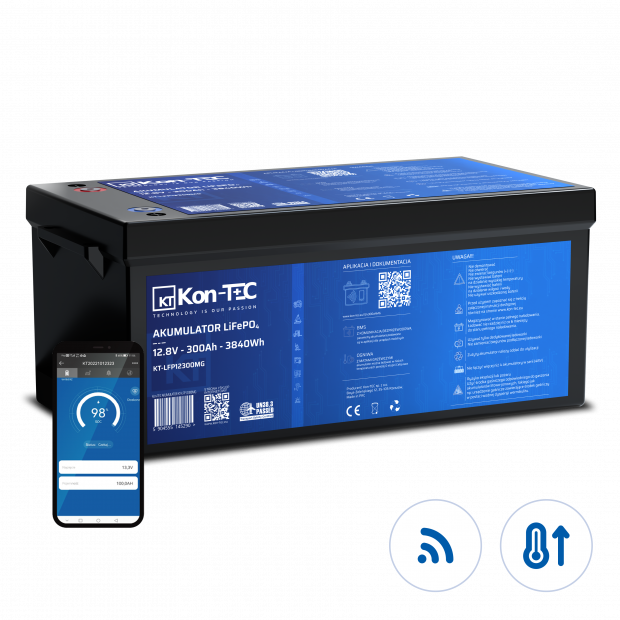 Akumulator LiFePO4 12V (12,8V) 300Ah Kon-TEC Maty grzewcze komunikacja bezprzewodowa 12000 cykli