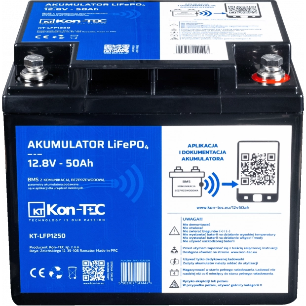 Akumulator LiFePO4 12V (12,8V) 50Ah Kon-TEC z komunikacją bezprzewodową