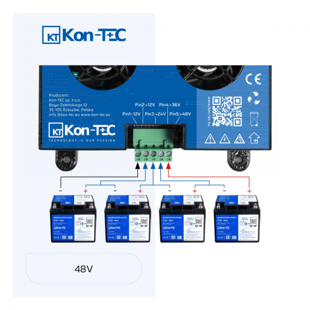 Połączenie szeregowe akumulatorów 48V - Balanser czterokanałowy KT-04 48V Kon-TEC LiFePO4