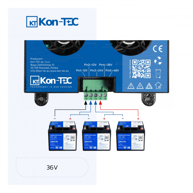 Połączenie szeregowe akumulatorów 36V - Balanser czterokanałowy KT-04 36V Kon-TEC LiFePO4