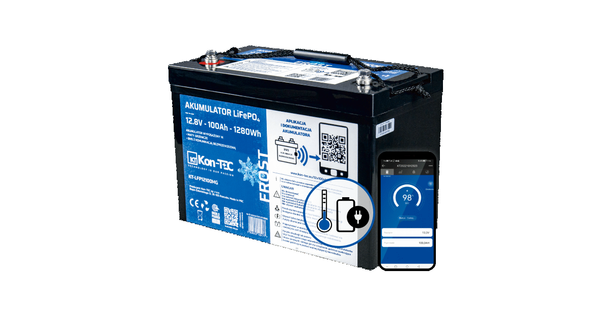 Battery LiFePO4 12V (12,8V) 100Ah KonTEC Heating pads KonTec